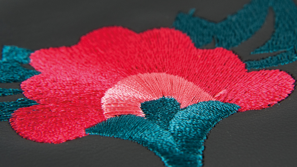 embroidered flower design with polyester threads