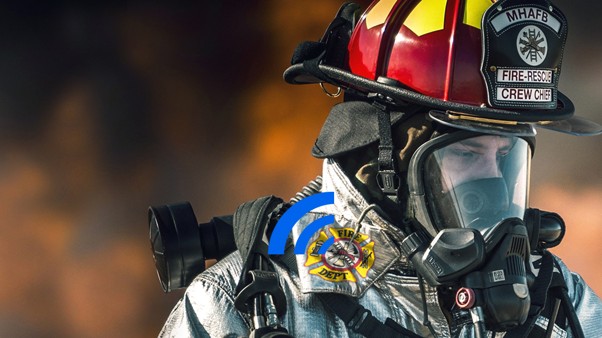 Firefighter with embroidered workwear